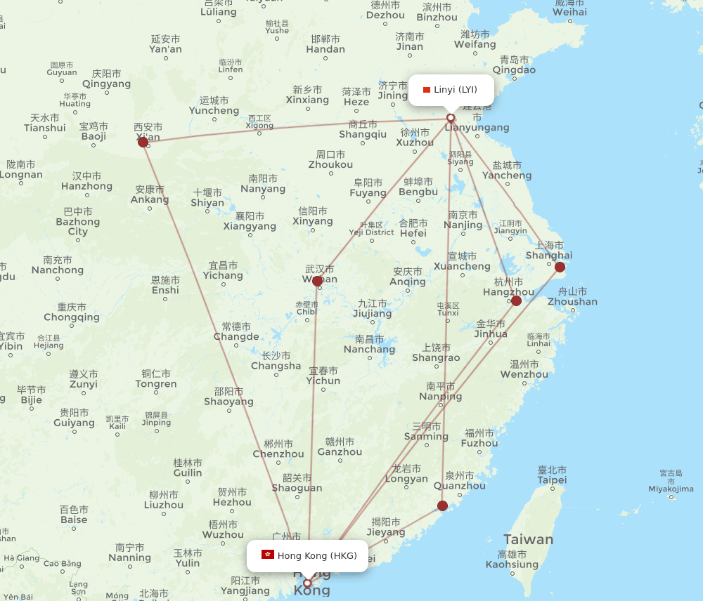 LYI to HKG flights and routes map