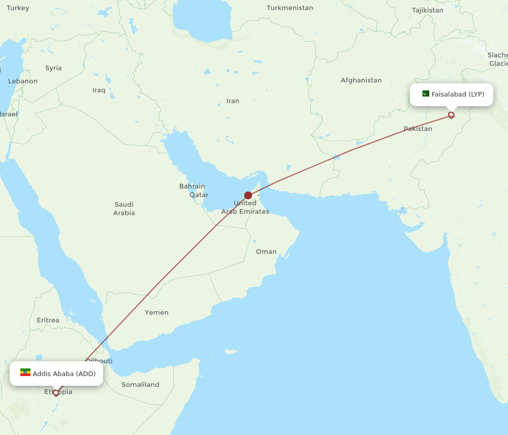 LYP to ADD flights and routes map