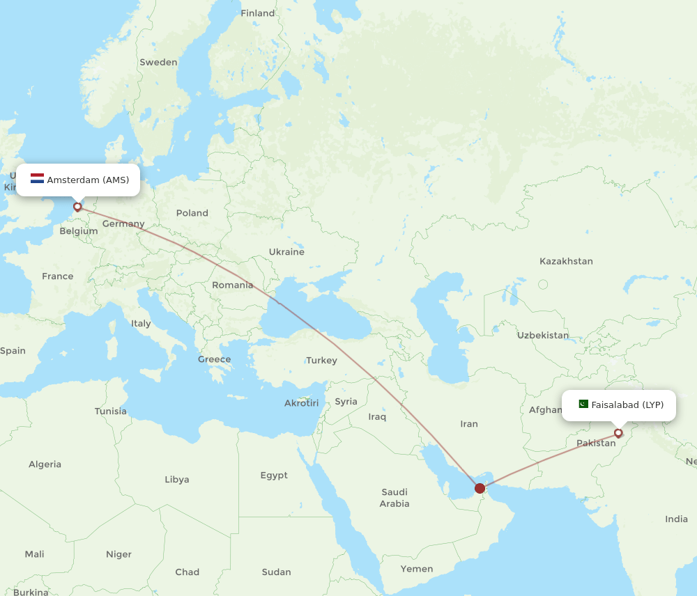 LYP to AMS flights and routes map