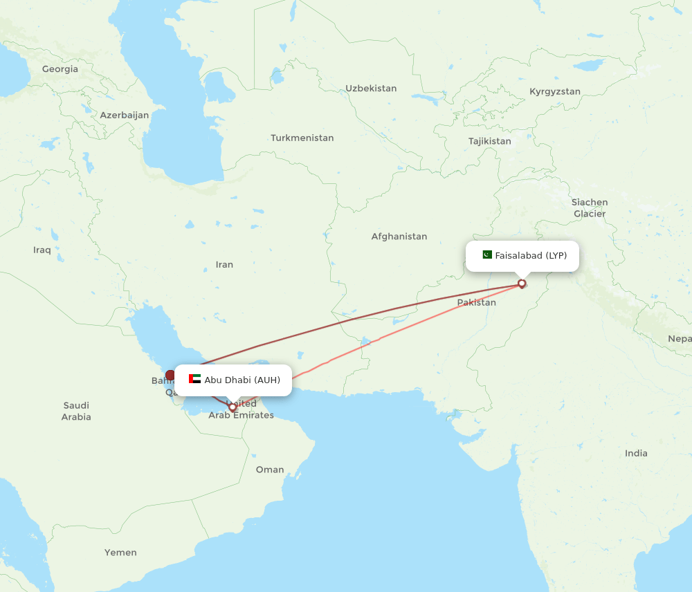 Faisalabad - Abu Dhabi route map and flight paths