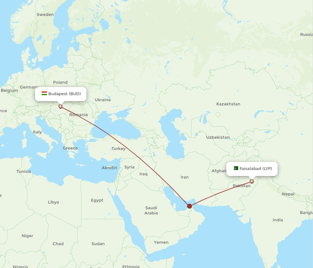 LYP-BUD flight routes