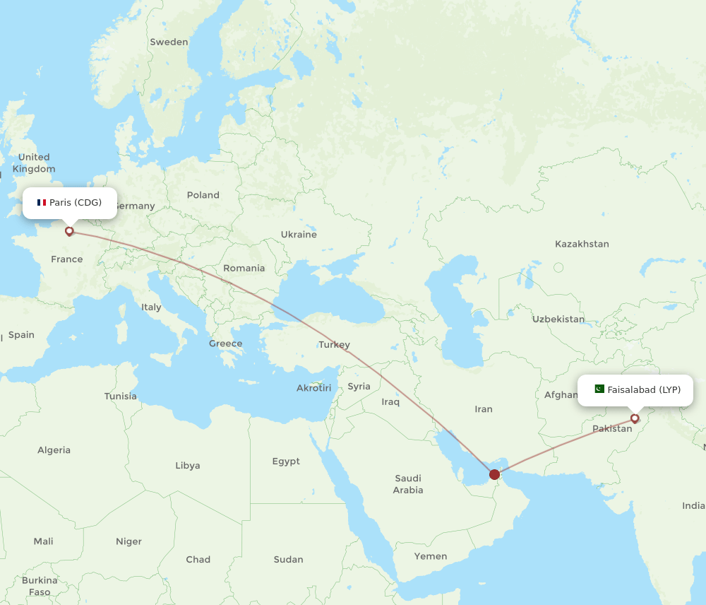 LYP-CDG flight routes