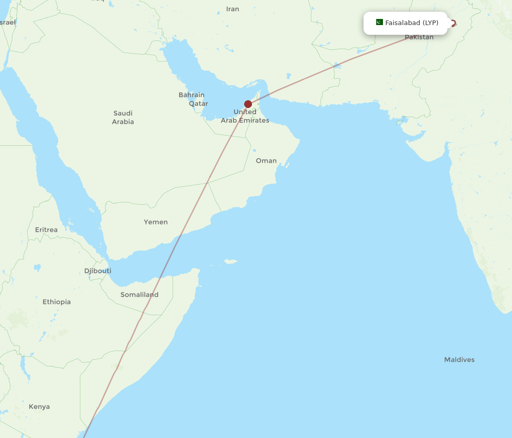 Dar Es Salaam - Faisalabad route map and flight paths