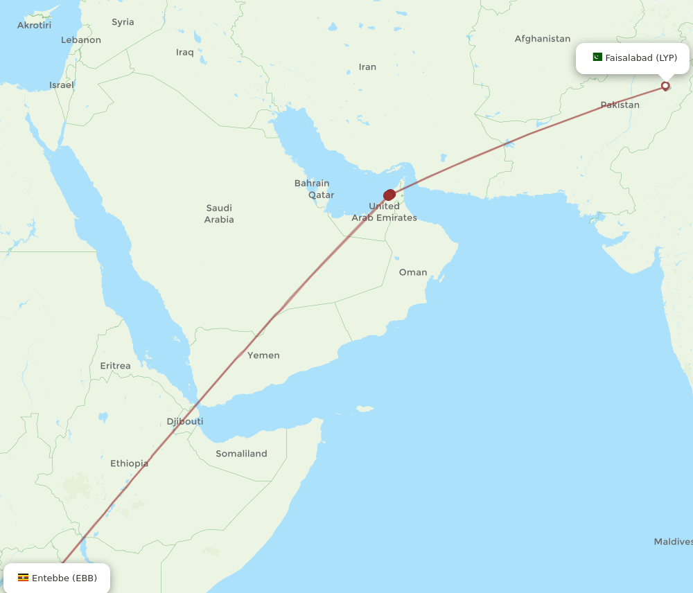 LYP to EBB flights and routes map