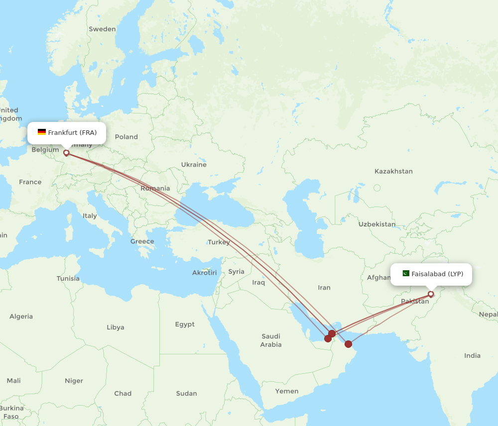 LYP to FRA flights and routes map