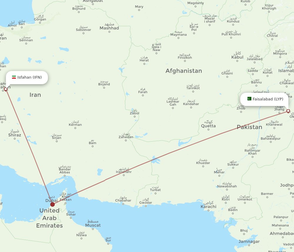 LYP to IFN flights and routes map