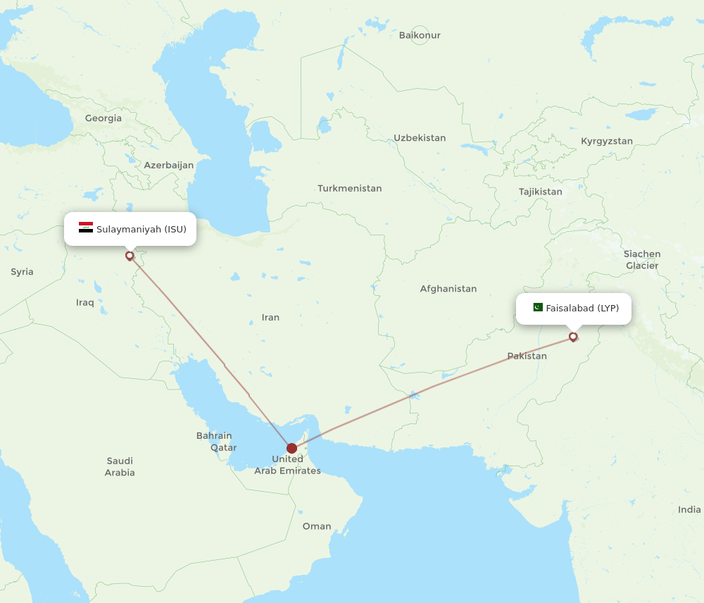Sulaimaniyah - Faisalabad route map and flight paths