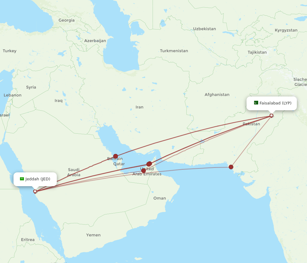LYP-JED flight routes