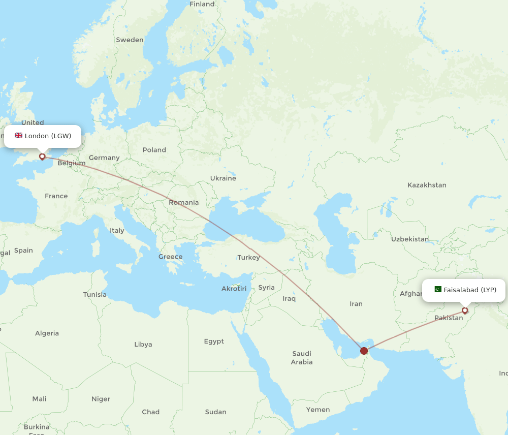 LYP-LGW flight routes