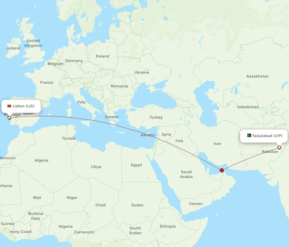 LYP-LIS flight routes