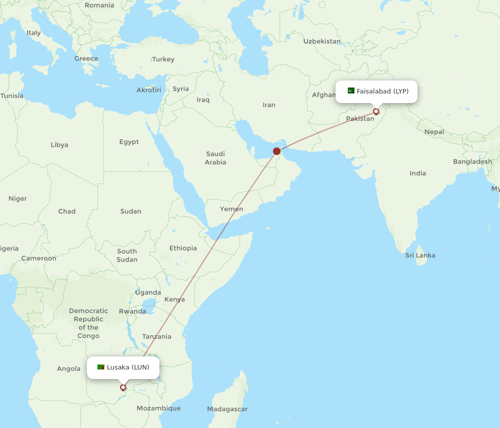 LYP to LUN flights and routes map