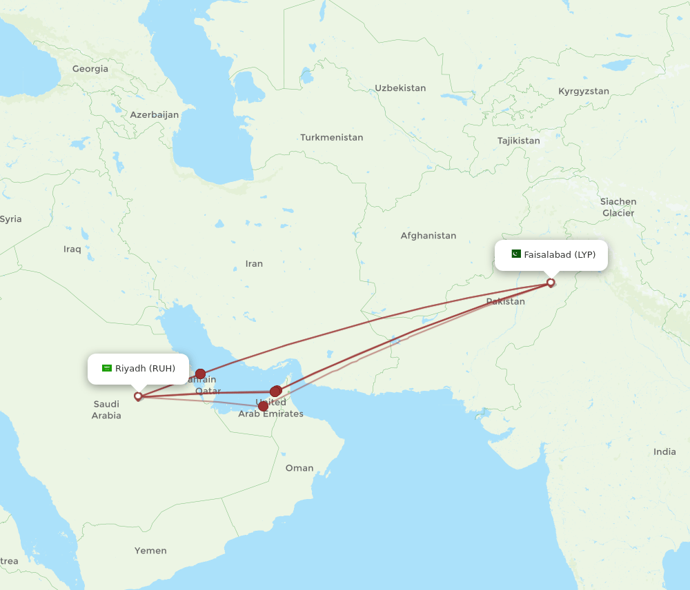 LYP-RUH flight routes