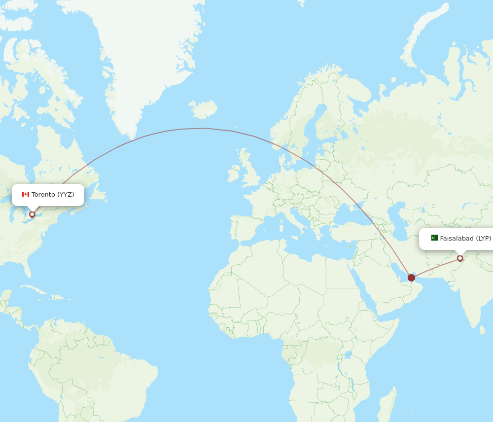 Toronto - Faisalabad route map and flight paths