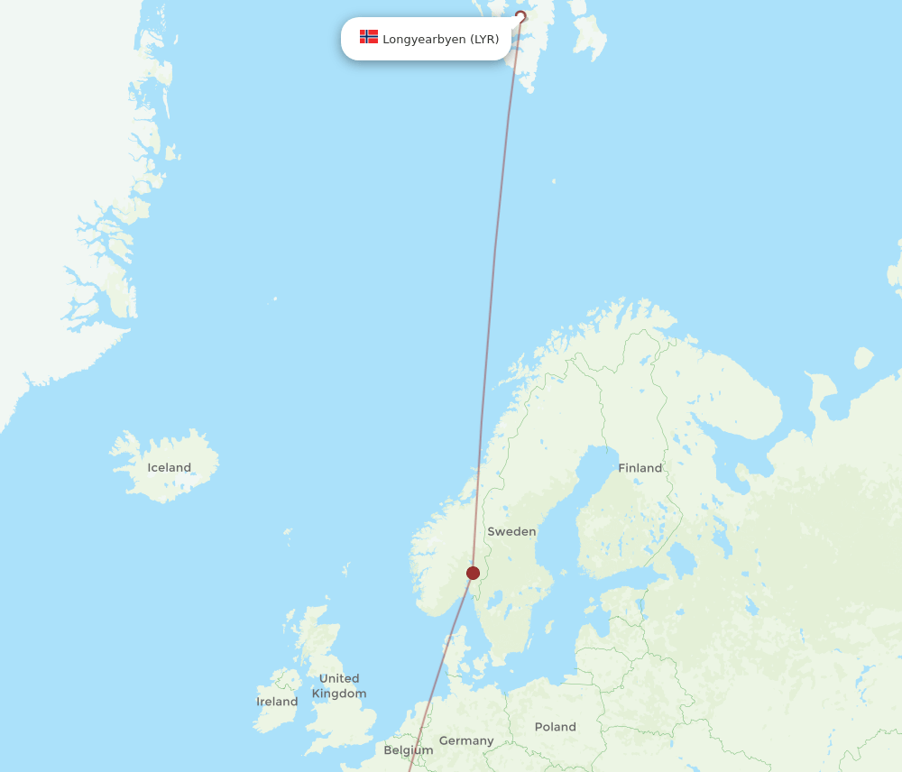 Barcelona - Longyearbyen route map and flight paths