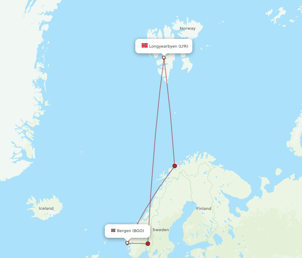 LYR to BGO flights and routes map
