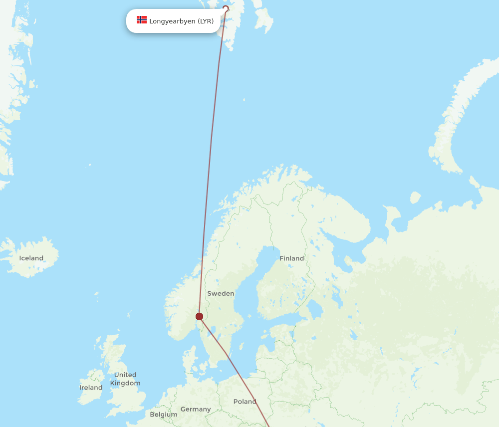 Istanbul - Longyearbyen route map and flight paths
