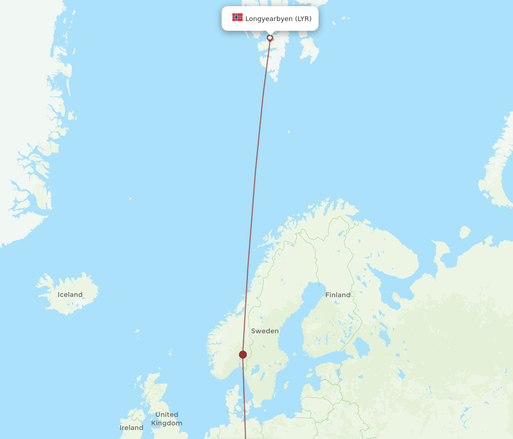 Munich - Longyearbyen route map and flight paths