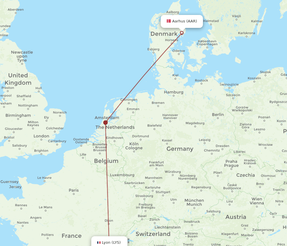 LYS-AAR flight routes
