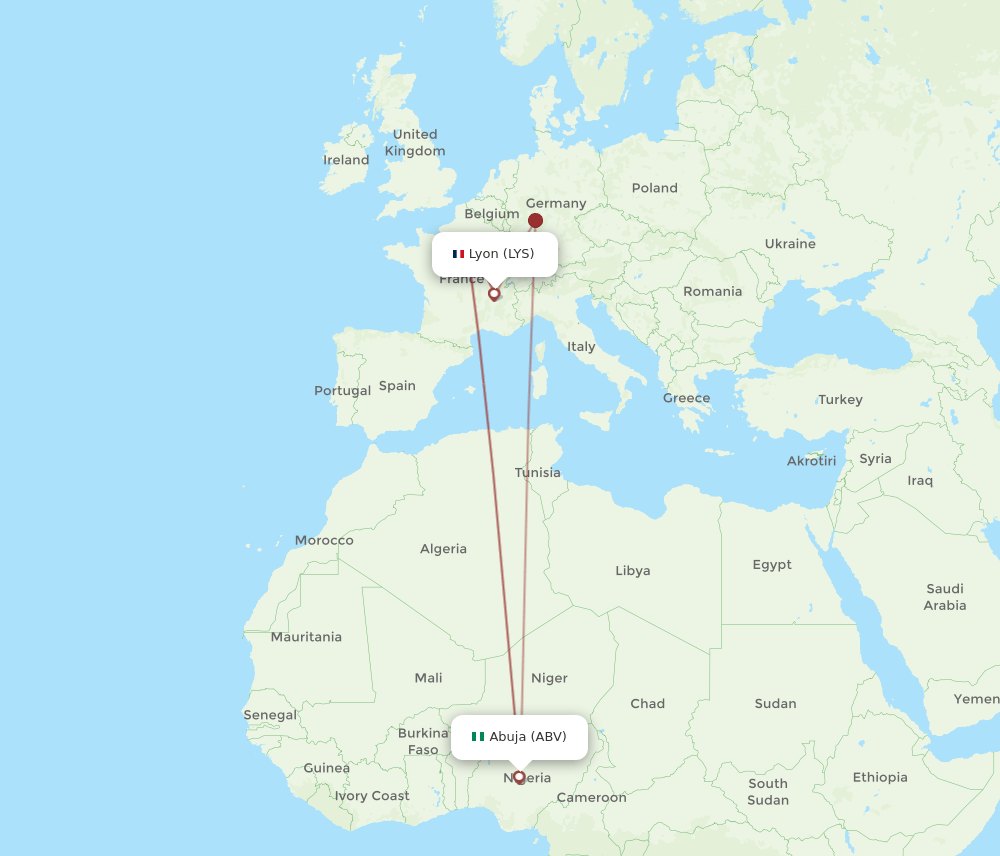 LYS-ABV flight routes