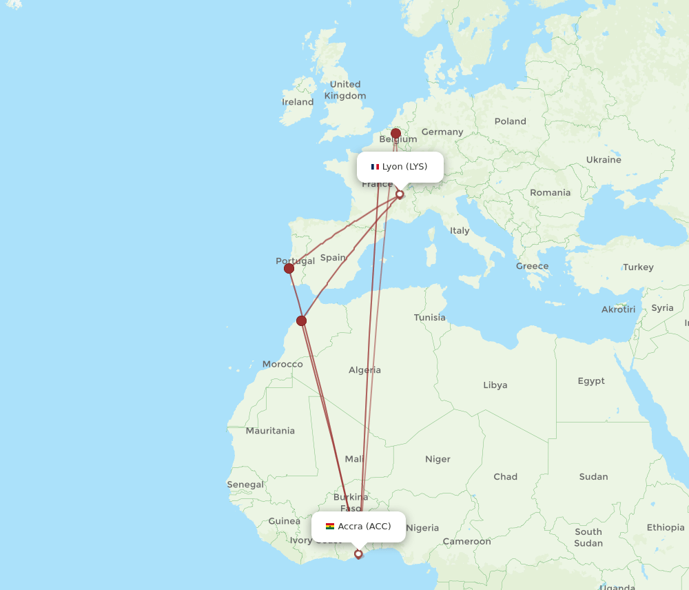LYS-ACC flight routes