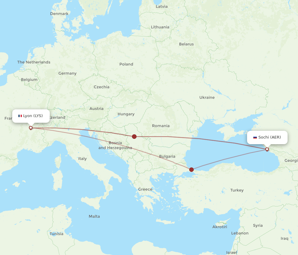 LYS to AER flights and routes map
