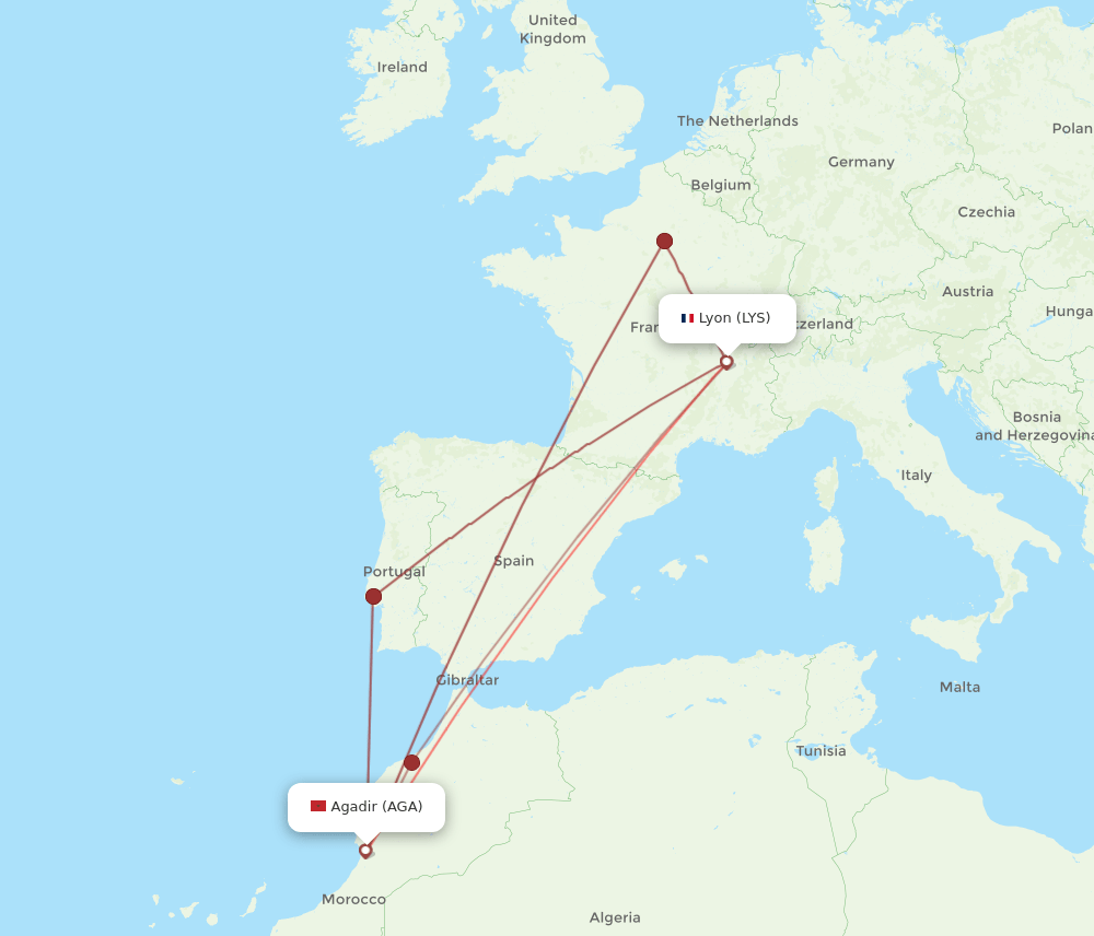 LYS-AGA flight routes