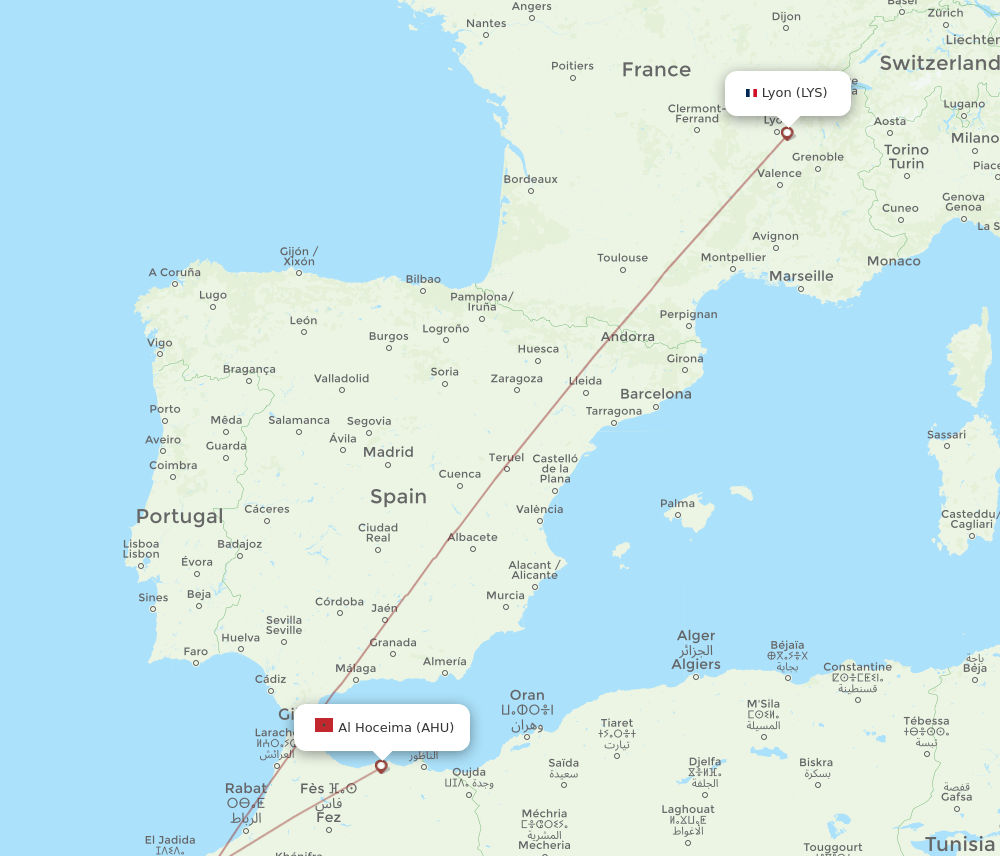 LYS to AHU flights and routes map