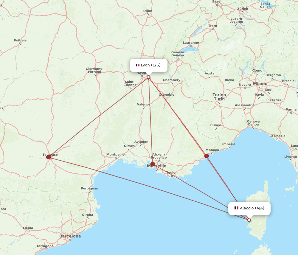 LYS to AJA flights and routes map