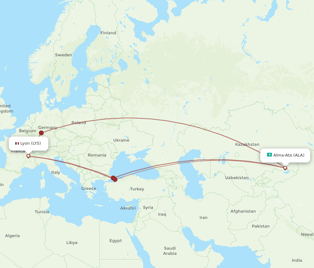LYS-ALA flight routes