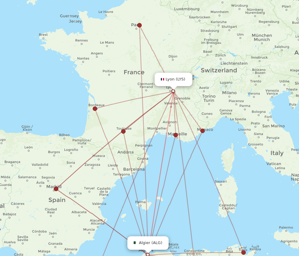 LYS to ALG flights and routes map