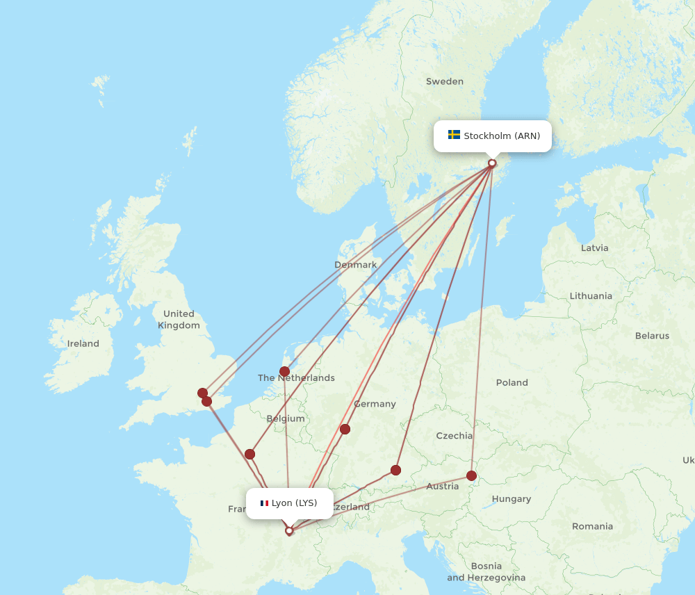 LYS-ARN flight routes