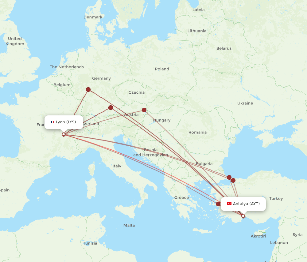 LYS-AYT flight routes