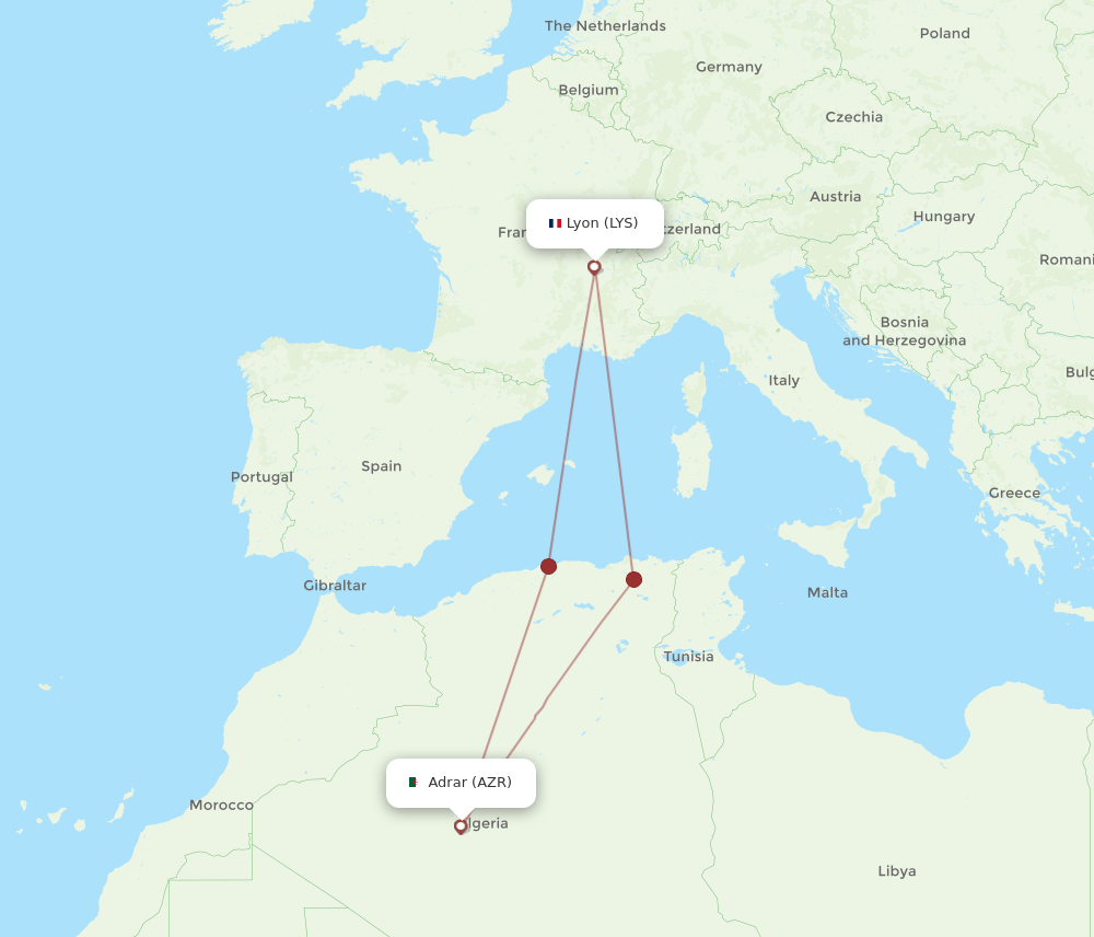 LYS-AZR flight routes