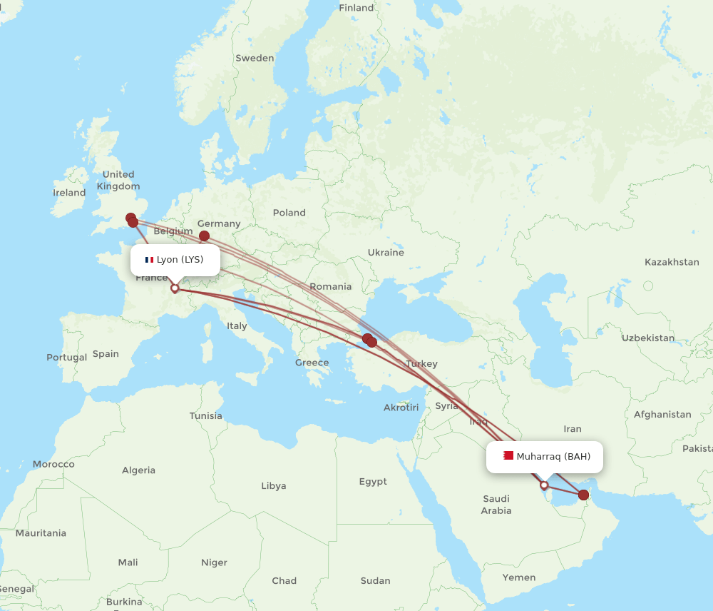 LYS-BAH flight routes
