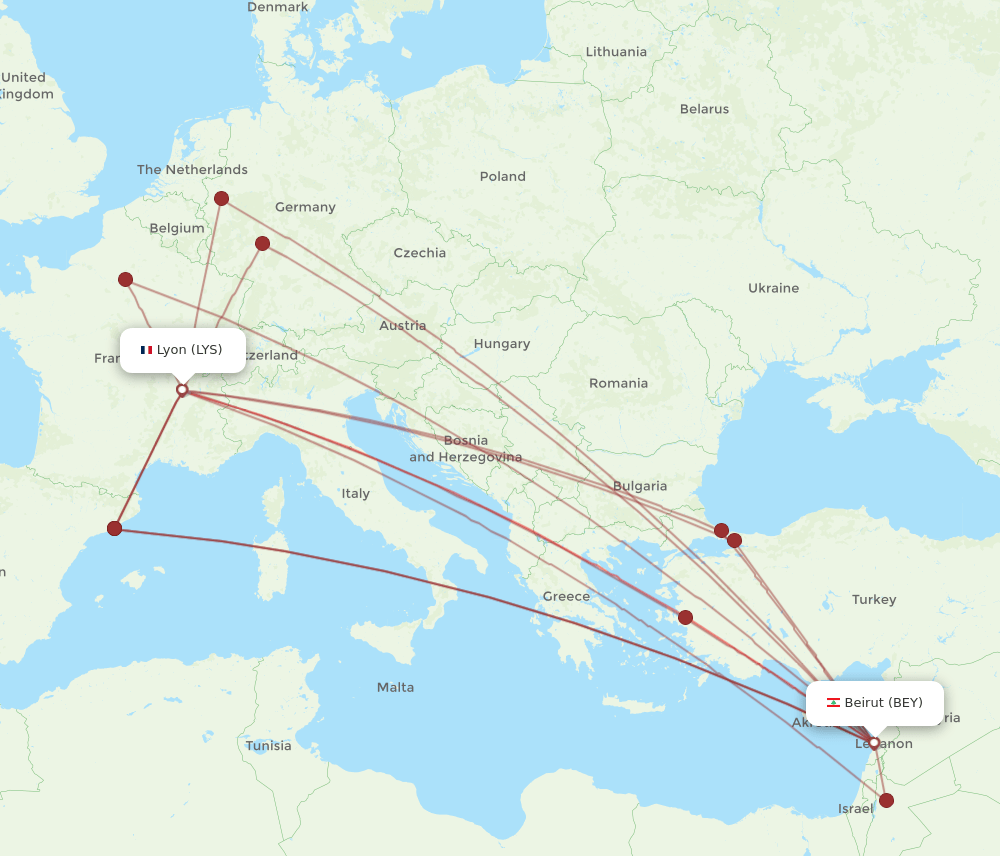LYS-BEY flight routes