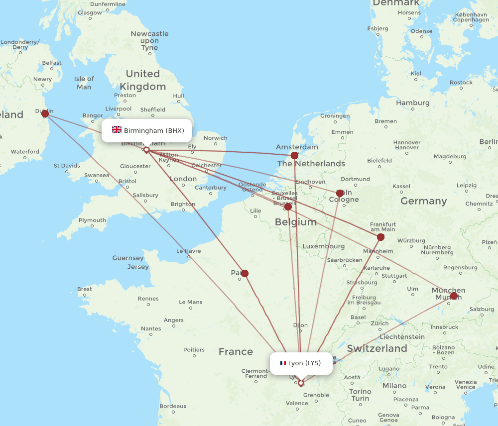 LYS-BHX flight routes