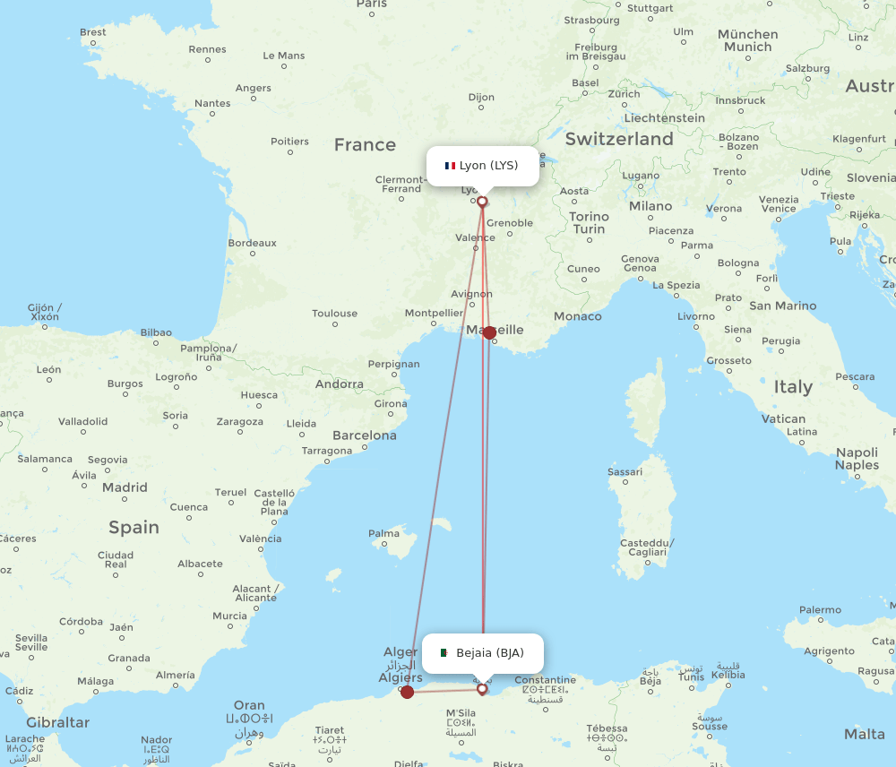 LYS-BJA flight routes
