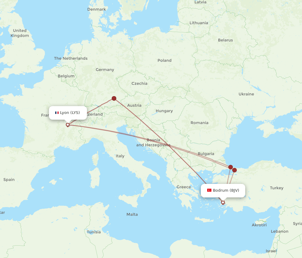 LYS-BJV flight routes