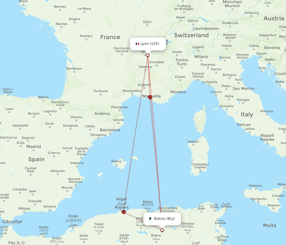 LYS-BLJ flight routes