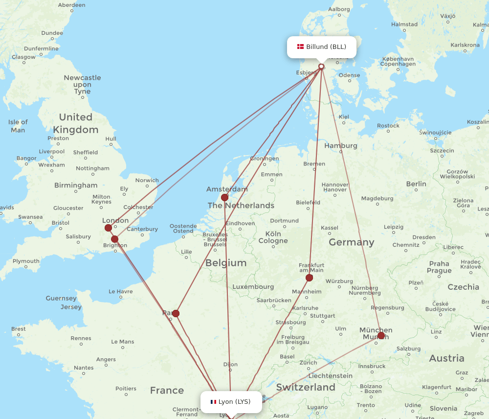 LYS-BLL flight routes