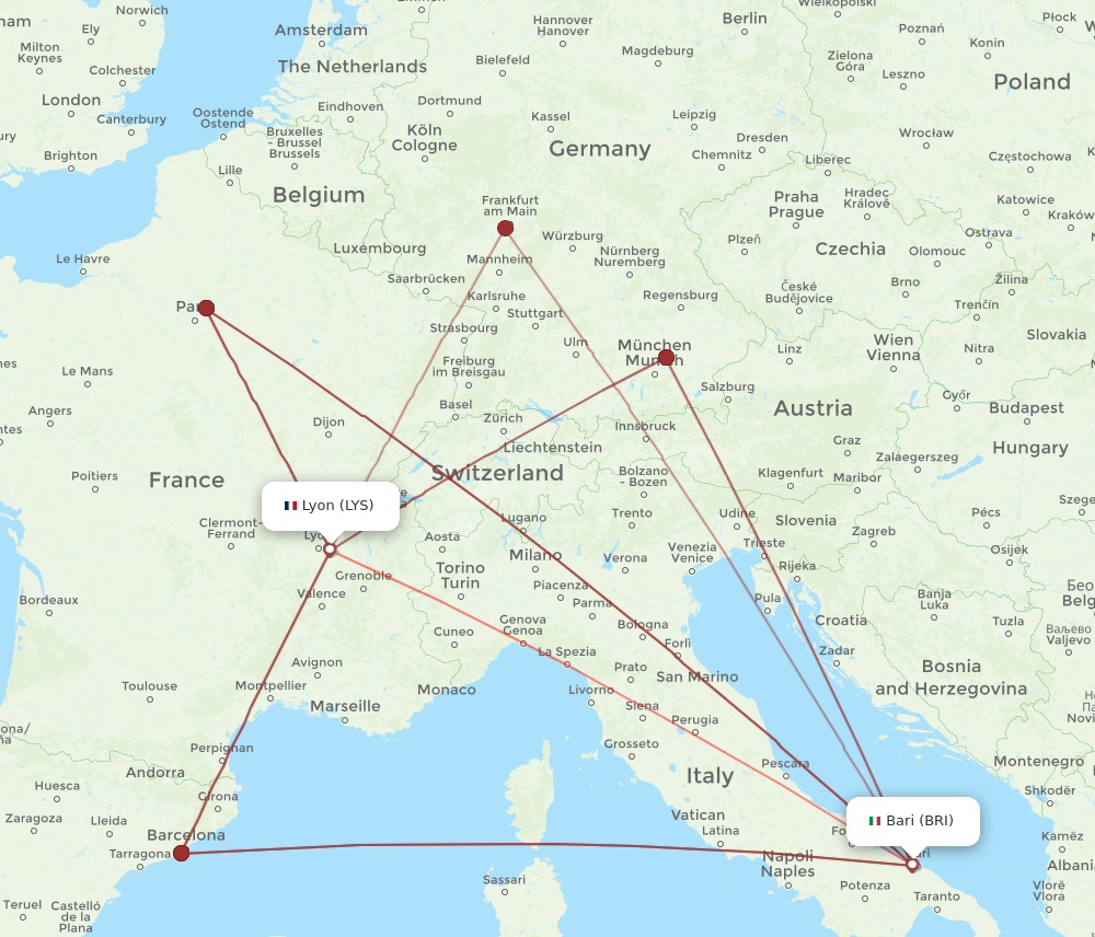 LYS to BRI flights and routes map
