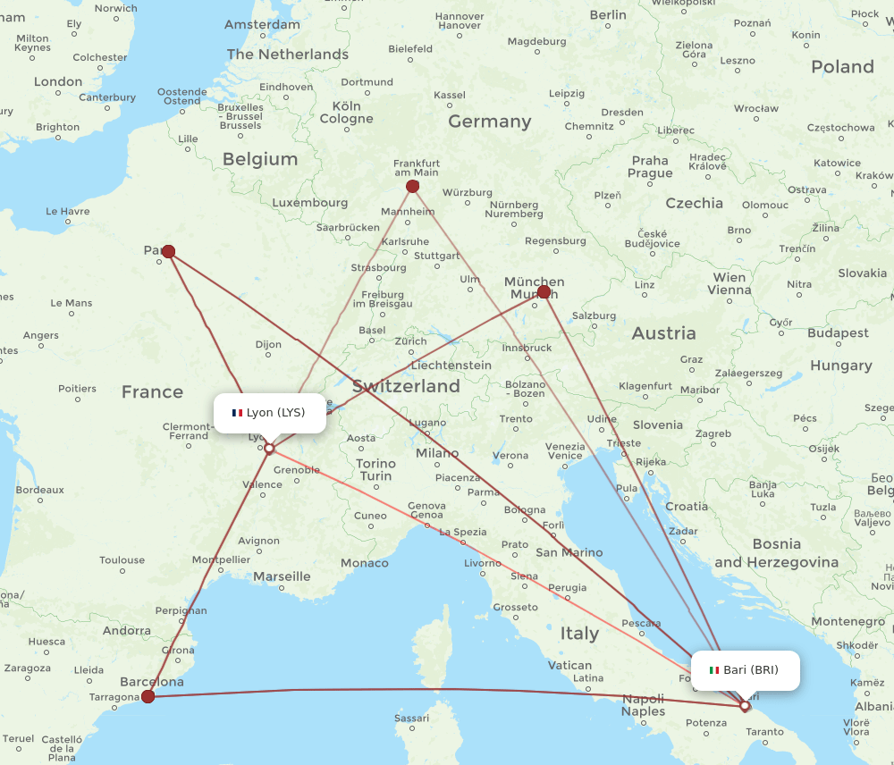 LYS to BRI flights and routes map