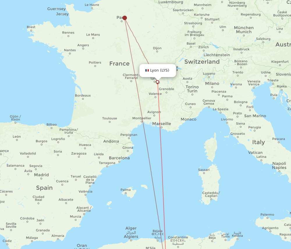 LYS-BSK flight routes