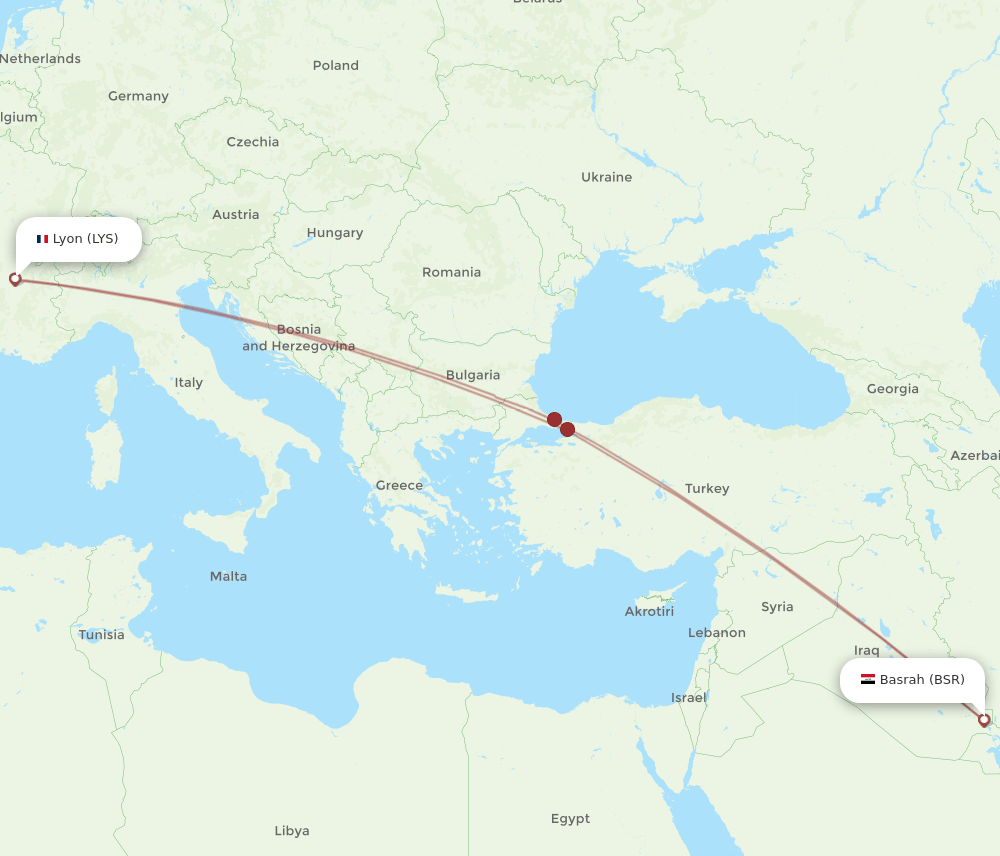 LYS-BSR flight routes
