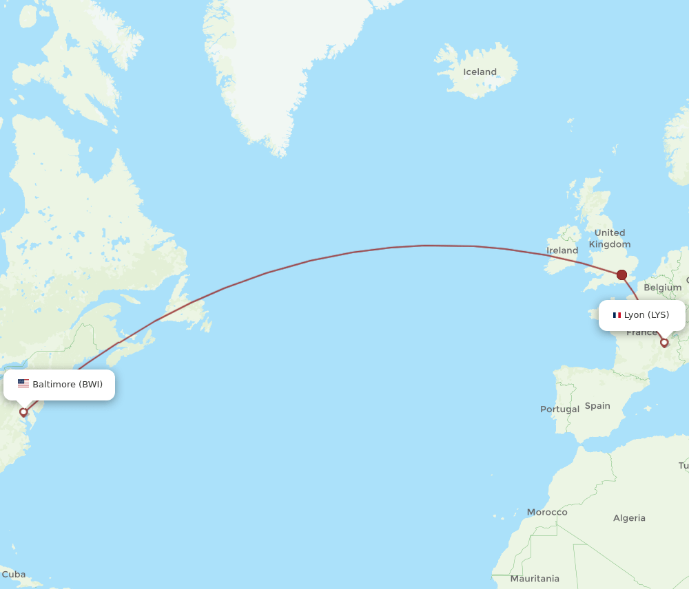 LYS-BWI flight routes