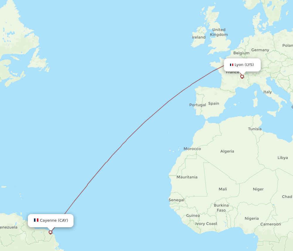 LYS-CAY flight routes