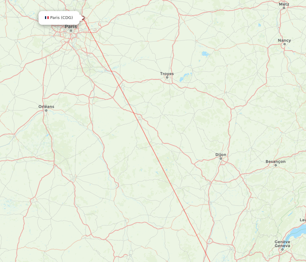 Lyon - Paris route map and flight paths