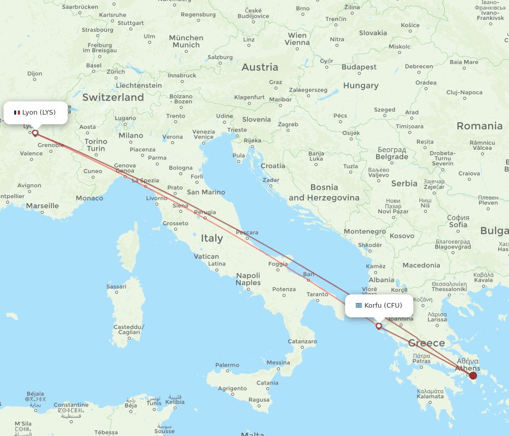 LYS-CFU flight routes