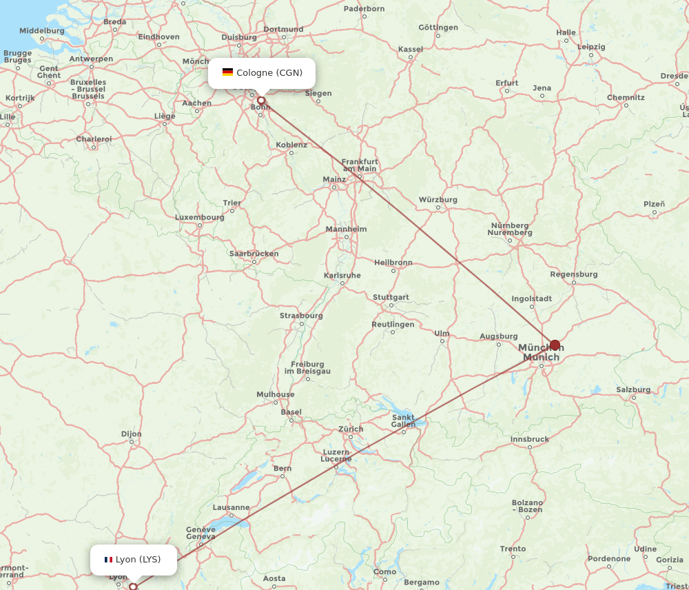 LYS to CGN flights and routes map