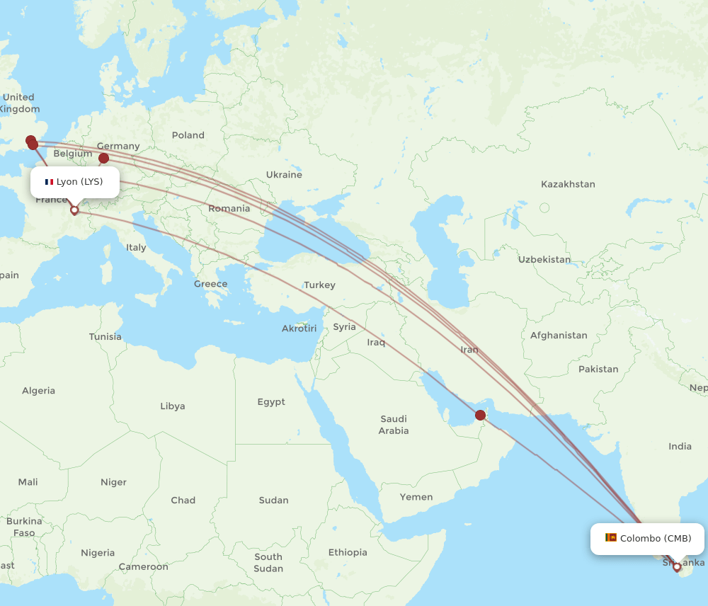 LYS to CMB flights and routes map